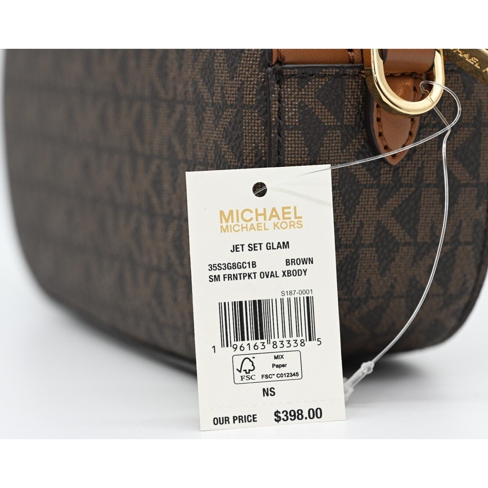 MICHAEL KORS JET SET GLAM Small Front Pocket Oval Crossbody Logo Canvas NWT - Picture 9 of 14